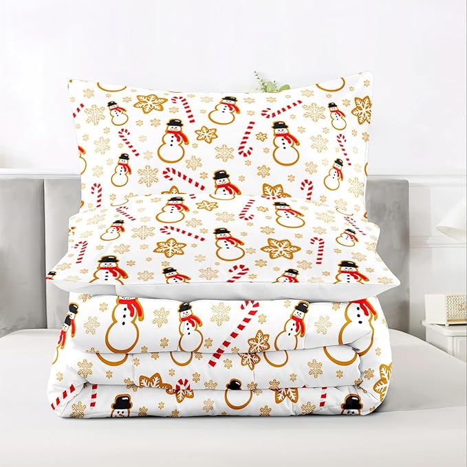 Raphus cucullatus Christmas Bedding Twin,Snowman Christmas Comforter Set,Holiday Bedding Winter Quilt,Snowflake Navidad Comforter Set Twin,Cute Candy Cane Quilt