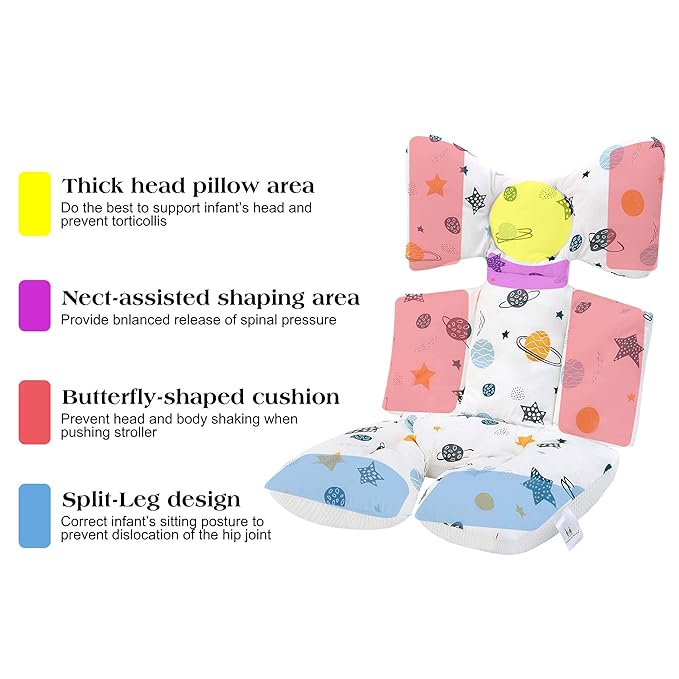 Baby Seat Pad Liner for Stroller–Soft and Breathable，3D Air Mesh Cotton Universal Baby Stroller Cushion (Planet White)