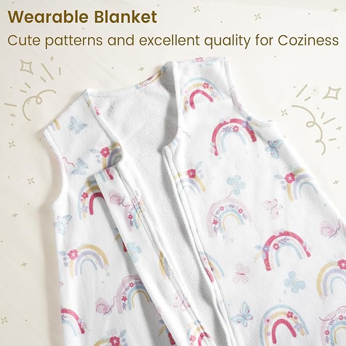 david's kids 3 Pack Warm Micro Fleece Baby Sleep Sack 12-18 Months, Soft Baby Wearable Blankets with 2-Way Zipper, Comfy Winter Sleeping Bags for Toddler Girls Neutral, Large Size, Rainbow