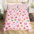 Manfei Christmas Duvet Cover Set Twin Size, Santa Claus Xmas Trees Snowflake Comforter Cover with 1 Pillowcase, New Year Pink Bedding Set 2pcs for Kids Girls Lightweight Bedspread Cover,No Comforter