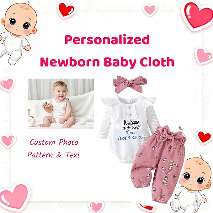 Custom Newborn Baby Girl Winter Clothes, Personalized Infant Baby Girl Bodysuit Coming Home Outfit Baby Shower Gifts