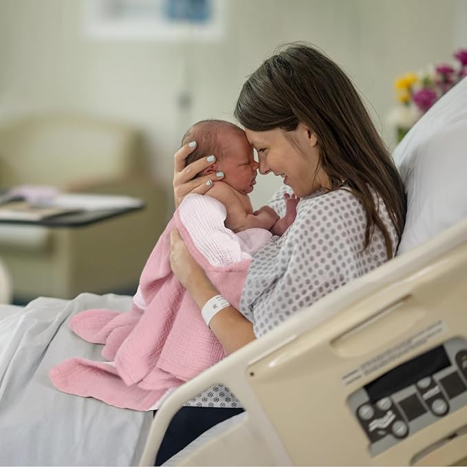 lulumoon Muslin Baby Blanket for Newborns: Lightweight Cotton Crib Blanket Neutral - Soft Lightweight for Stroller & Daycare 36"x40"(Pink)