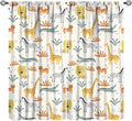 Wild Animals Curtains, Cute Cartoon Animals Zoo with Lion Zebra Crocodile Cat and Giraffe Tropical Jungle Plant Print Window Treatments for Kids Boys Girls Bedroom Living Room 52x84in