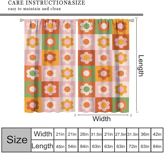 70s Flowers Curtains,Vintage Cute Colorful Abstract Floral for Girls Kids Bedroom Bathroom Curtains Window,Trendy Groovy Funky Novelty Home Window Treatments Drapes 55"" W X 63"" L, Style-5