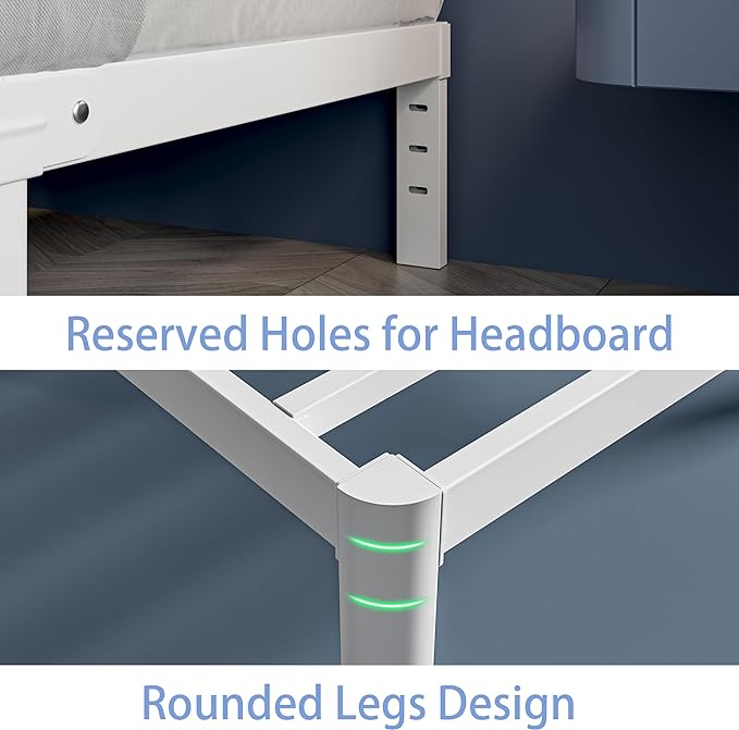 White Twin Size Bed Frames 14 Inch, Metal Platform Twin Bed Frame No Box Spring Needed, Heavy Duty Steel Support 3500 LBS, DIY Headboard, Round Legs, Noiseless, Storage Space, Easy Assembly