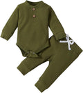 Newborn Baby Boy Girl Clothes Ribbed Knitted Cotton Long Sleeve Romper Long Pants Solid Color Fall Winter Outfits