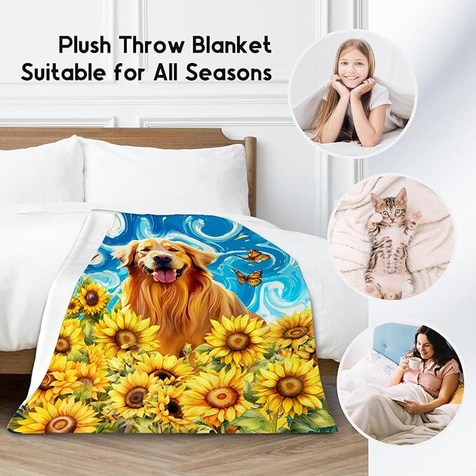 Golden Retriever Blankets for Boys/Girls - Dog Blanket for Dog Lovers - Soft Cozy Lightweight Sunflower Throws Gifts - 40"x50"