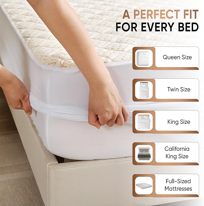 Luxury Quilted Organic Cotton Mattress Protector Full - 380 GSM Waterproof & Breathable Pad - Deep Pocket Fitted Cover - Soft & Silent Protection (Cotton Filling)