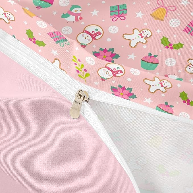 Christmas Kids Bedding Set Cartoon Christmas Tree Snowman Duvet Cover for Boys Children Teens Bedroom Decor Flower Birds Comforter Cover Set Pink New Year Bedspread Cover Twin Size with 1 Pillow Case