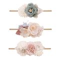 Baby Girl Floral Headbands- 3pcs Nylon Headband Handmade Flower Crown Elastic Hairband Newborn Toddler Hair Accessories Gifts for Girls （1-6 years old）