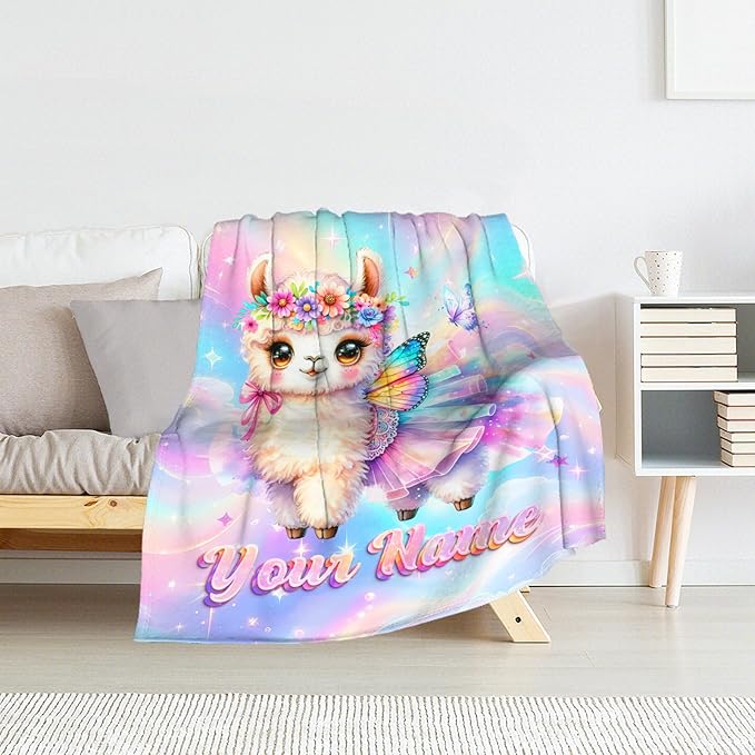 Personalized Alpaca Blanket - Soft Flannel Throw for Llama Lovers - Kids Throw Blankets for Chair, Office