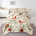 Feelyou Cardinal Bird Kids Comforter Set Toddler Size Pine Branch Bedding Set Red Berry Duvet Quilt for Kids Boys Girls Bedroom Pine Cone Decor Winter Christmas Pattern Ultra Soft Breathable