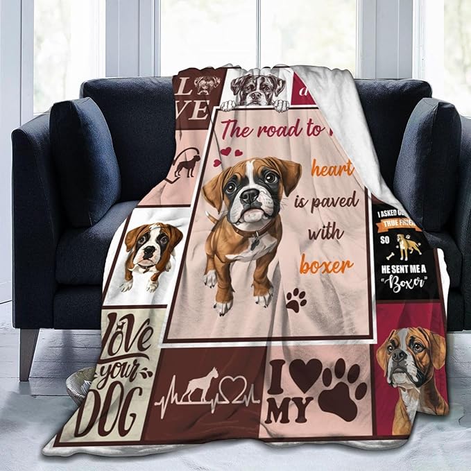 Boxer Blanket Cute Puppy Decor Throw Blanket Super Soft Flannel Lightweight Fluffy Plush Cozy Fuzzy Fleece Blanket Gifts for Dog Lover Girl Boys Woman Man Kids Adults for Bed Sofa Couch 40"X50"