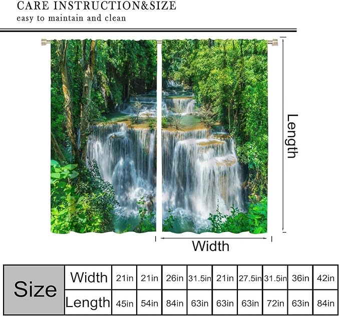 Scenic Nature Blackout Curtains, Natural Falls Landscape Forest Tree Waterfall Scenery Window Drapes, for Bedroom Living Room 42" W X 45" L