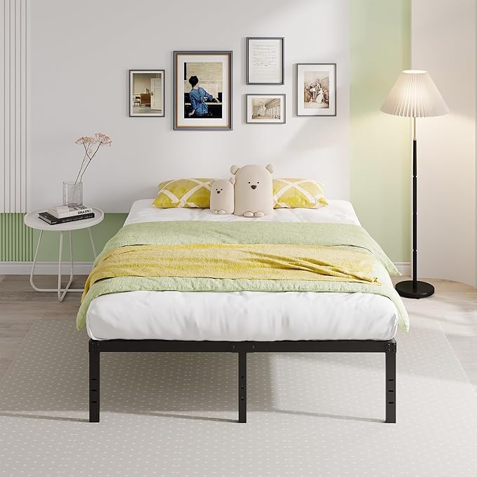 EMODA 14 Inch Full Size Bed Frame Heavy Duty Metal Platform No Box Spring Needed, Easy Assembly Noise Free, Black