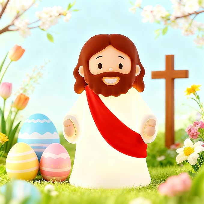 Little Jesus Night Light Mini Jesus Silicone Lamp Dimmable Nursery Nightlight for Kids Rechargeable Bedside Touch Lamp Perfect for Christmas, Easter and Baptism Gifts (Red)