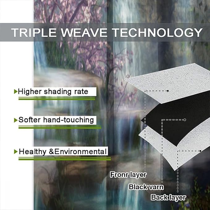 Natural Waterfall Blackout Window Curtains, Waterfalls Flowers Trees Landscape Window Drapes, for Living Room Bedroom 84" W X 84" L