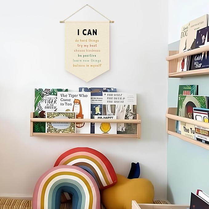 Affirmations Wall Hanging Art for Kids, I Can Do Hard Things,Nursery Decor, Classroom Decor Canvas Banner, Kids Affirmations Nursery Wall Art Canvas Hanging Pennant Flag Banner 15x11in
