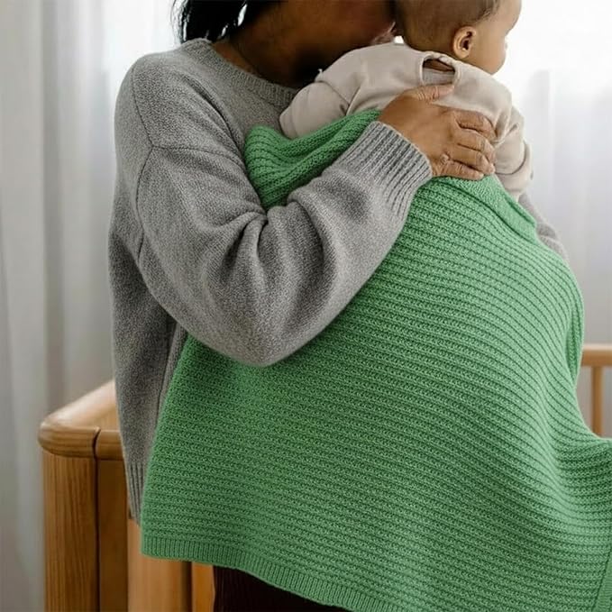Baby Knit Blanket, 100% Cotton Waffle Patterns, Soft, Cozy, Lightweight Swaddle for Newborn & Infant Swaddling Beige Neutral, Perfect Baby Shower Ideas Green 30x40