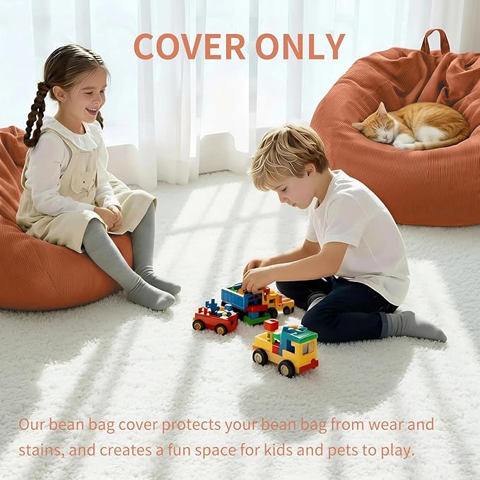 Nobildonna 3 ft Bean Bag Chair Cover (No Filler) 35"×43" Large Stuffed Animal Storage Bean Bag Washable Big Beanbag Chair Cover Premium Corduroy Bean Bag Cover for Adults,Kids,Sandy Brown 300L