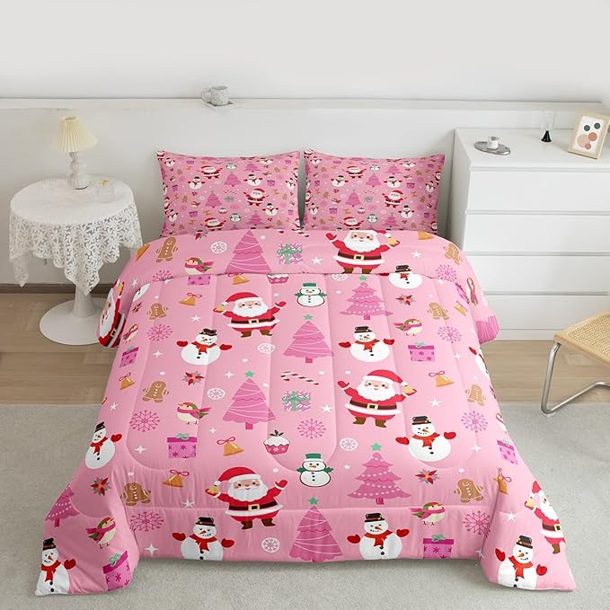 Feelyou Christmas Kids Comforter Set Full Size Happy New Year Bedding Set Santa Claus Duvet Quilt for Kids Boys Girls Bedroom Merry Christmas Decor Microfiber Ultra Soft Breathable