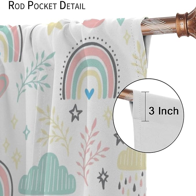 Boho Rainbow Curtains for Kids Nursery Colorful Floral Sun Star Clouds Pastel Bohemian Pattern Print Window Drapes for Girl Bedroom Living Room Kitchen Decor,2 Panel Set,42Wx54H Inch Blackout