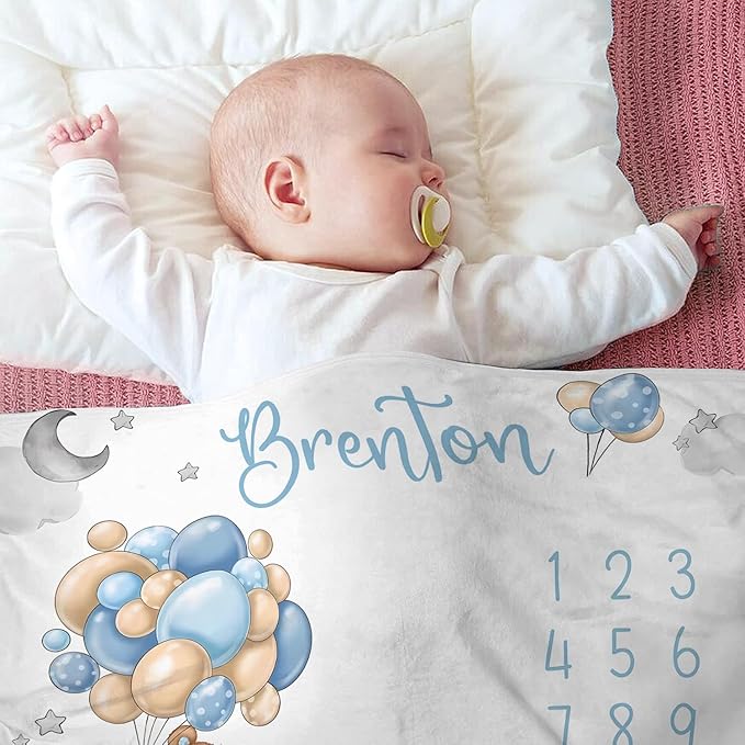 OLIVE OLIVIA Personalized Monthly Baby Milestone Blanket, Baby Months Blanket, Perfect Custom Newborn Gifts,50"x60"
