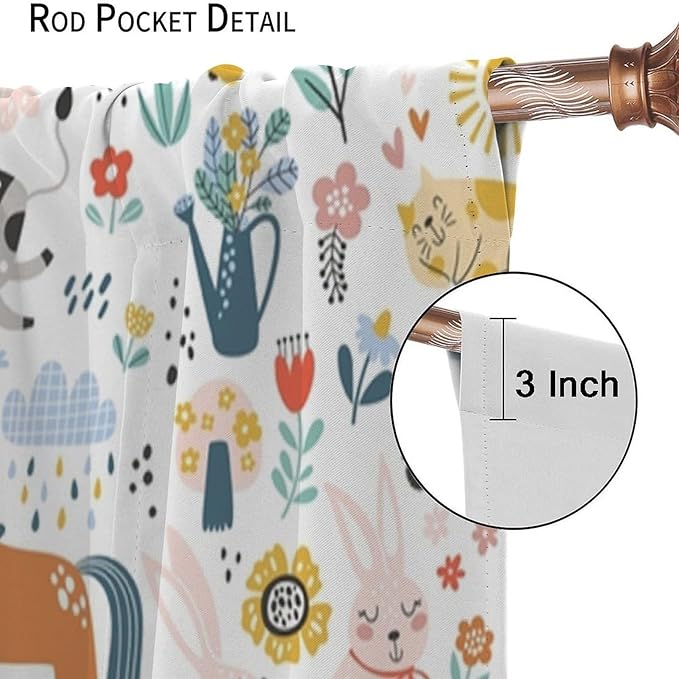 Farm Animal Curtains for Kids, Cartoon Cute Wild Animal Window Treatments Woodland Farmhouse Cow Horse Pig Window Drapes for Girls Boys Nursery Toddler Bedroom 42x45in