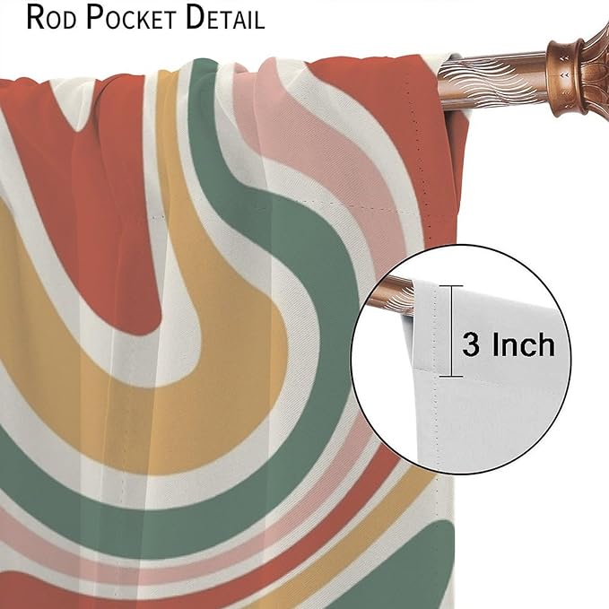 70S Abstract Wavy Swirl Curtain for Bedroom Windows,Retro Boho Minimal Teen Girls Kids Living Room Restroom Window Treatments Drapes 52"" W X 84"" L, Style-4