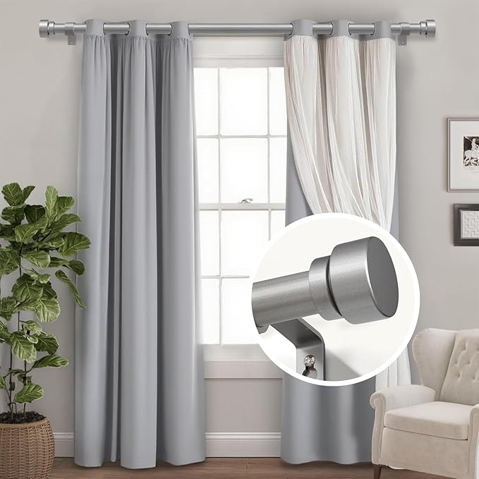 Modern Silver Curtain Rods for Windows 72 to 144 Inches Adjustable Length Heavy Duty 1" Diameter Window Curtain Rod with Decorative Finials for Outdoor Bedroom Kitchen Living Room