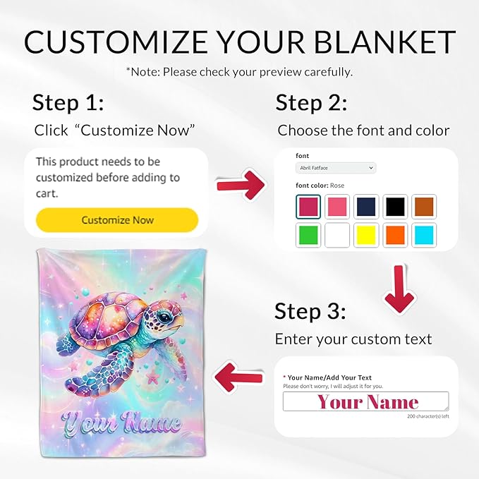 Custom Sea Turtle Throw Blanket - Turtle Blankets Gifts for Kids - Fuzzy Plush Throws Decor for Couch, Sofa