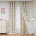 MYSKY HOME Beige Curtains for Living Room 90 Inches Long Nursery Curtains for Bedroom Double Layer Curtains White Pom Pom Sheer Curtains for Dining Room Grommet Room Darkening Window Panels W52 X L90