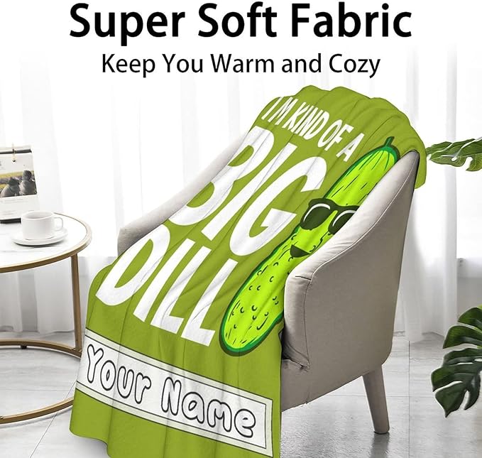 Custom Pickle Throw Blanket for Teen - 50x60 Inches Throw Size - Soft Fluffy Cozy Blankets Gift - Green Funny Blanket Throws for Living Room Decorative