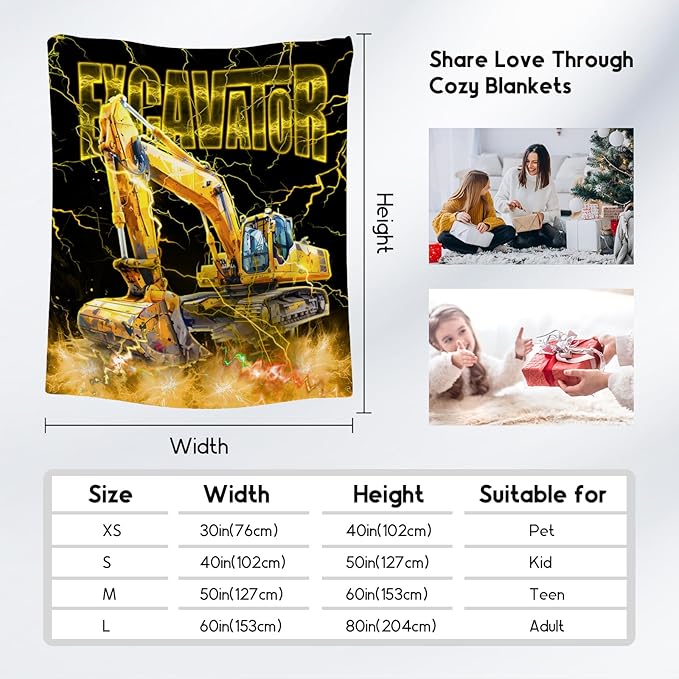 Toddler Blanket Construction Truck Gifts for Kids Boys Excavator Lovers, 50"x60" Soft Plush Throw for Room Decor