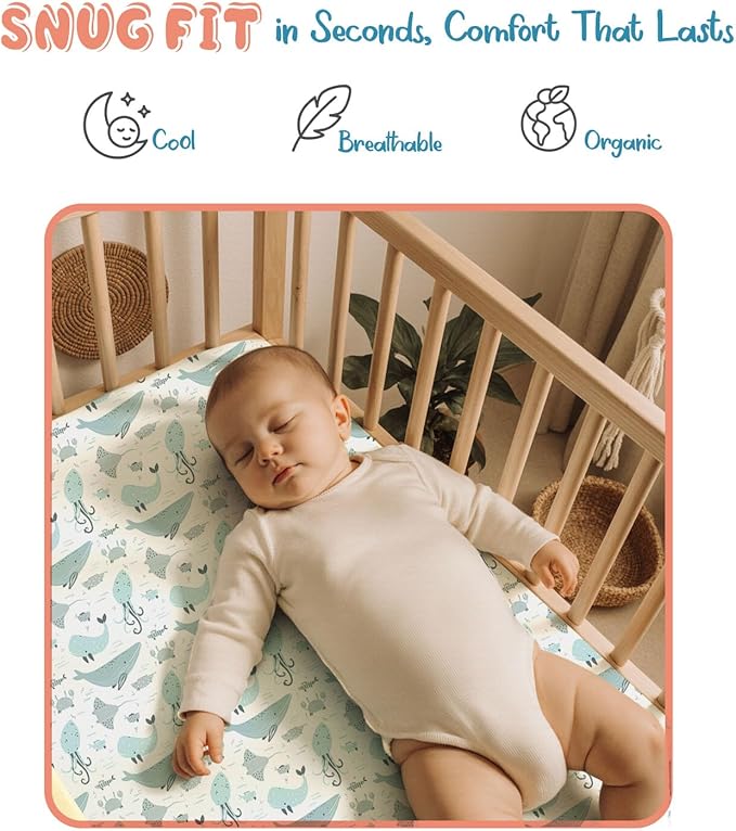 Threadmill Organic Baby Crib Sheets for Boys & Girls | 100% Organic Cotton Fitted Crib Sheet for Standard Crib Mattress | 2 Pack Unisex Cozy Toddler Sheets, Machine Washable Migosprint