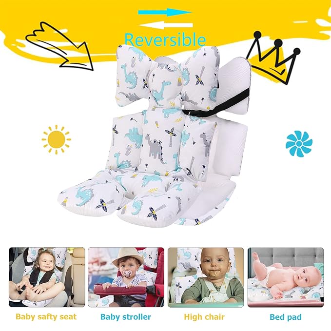 Baby Seat Pad Liner for Stroller–Soft and Breathable，3D Air Mesh Cotton Universal Baby Stroller Cushion (Dinosaur)