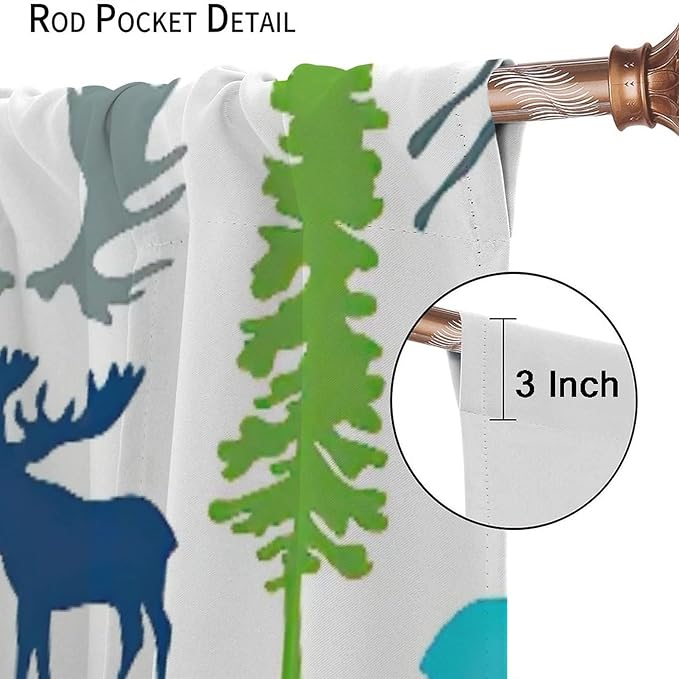 Forest Woodland Curtains, Wild Nature Bear Moose Deer Pine Trees Mountain Cabin Lodge Blackout Rod Pocket Windows Door Curtain for Bedroom Living Room Home Decor 52x84in