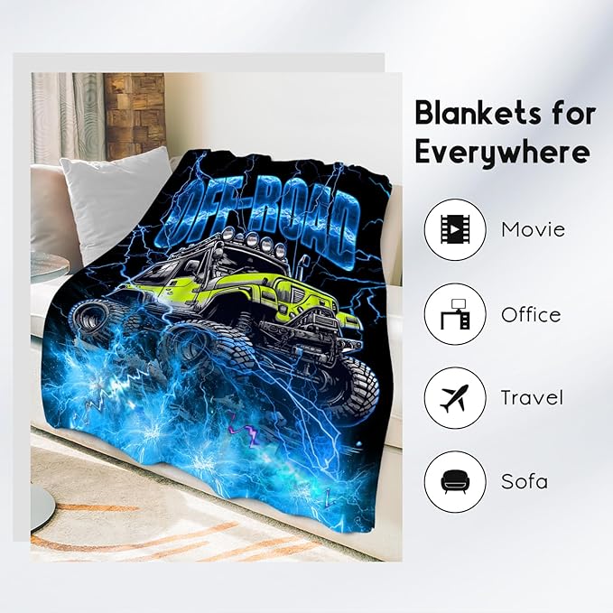 Boys Blanket Truck Blankets Off-Road Gifts for Kids Toddlers, 30"x40" Soft Plush Cozy Throw for Room Decor