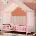 Bellemave Twin House BedFrame with Canopy, Montessori Floor Bed, House Bed with Rails for Kids, Pink
