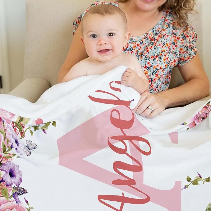 Ships Next Day, Personalized Baby Blankets, Custom Baby Blanket with Name for Girls,Gift for Chrismas Birthday Memorial Day, Customized Flannel Blanket for Kids Adults 30"X40"