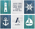 Andaz Press Personalized Ocean Nautical Sailor Theme Nursery Kids Bedroom Hanging Wall Art Decor, 8.5x11-inch, Blue Aqua Rustic Wood, 6-Pack, Custom Name Unframed Poster