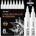 SFAIH Liquid Chalk Markers for Bhalkboard - White 8 Pack 6mm Reversible Tip, Wet Erase Chalk Marker for Chalkboard, Menu, Bistro, Signs, Windows, Glass, Labels, Dust-Free [1s Wet Wipe] - No Residue