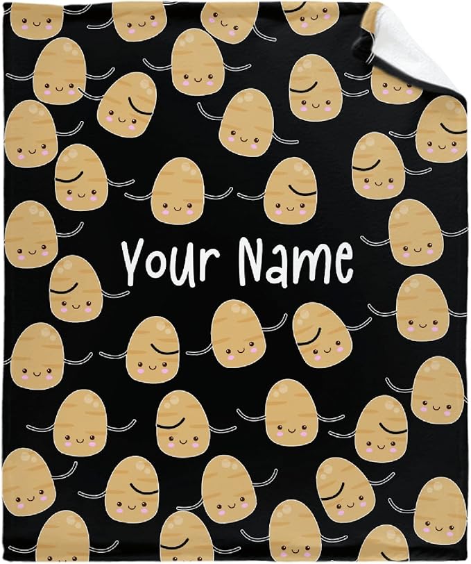 Custom Flannel Blanket with Text Cute Kawaii Potato with Name Customized Blankets Warm Unique Personalized Throw Souvenirs Gift of Love 40”×30” XSmall for Pets