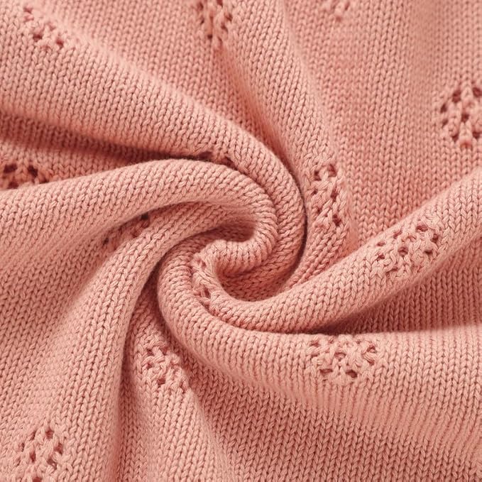 LAWKUL Blanket Baby Cellular 100% Cotton Knitted Soft Knit Crochet Blankets for Newborn Boy Girls Toddler Pink 100x80cm