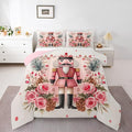 Feelyou Christmas Decor Nutcrackers Comforter Set All Season Pink Christmas Bedding Set with 2 Pillow Cases Funny Nutcracker Kids Full Bedclothes Rose Decor Berries Duvet Quilt Soft Lightweight