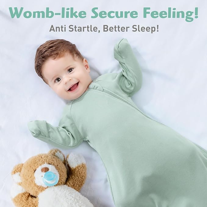 Baby Transitional Swaddle Sack Arms Up Length Sleeves Mitten Cuffs 2 Pack 3-6 Months, Soft Cotton Wearable Sleeping Bag Swaddling Blanket for Boys Girls Sleep Sacks Snug Fit Calms Startle Reflex
