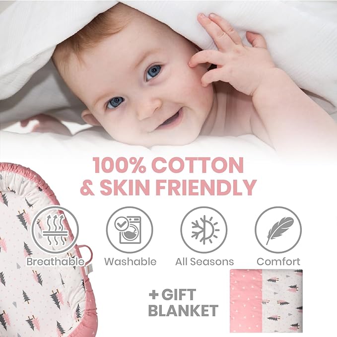 Totsi Baby Lounger with Pillow & Blanket | Ultra-Soft Baby Nest | Machine Washable Infant Lounger 0-24 Months | Adjustable Infant Nest for Travel | Baby Nest for Newborn