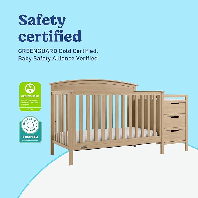 Graco Benton 4-in-1 Convertible Crib and Changer (Driftwood) – GREENGUARD Gold Certified, Crib & Changing Table Combo, Water-Resistant Changing Pad, Converts to Toddler Bed, Daybed and Full-Size Bed