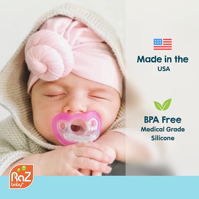 RaZbaby JollyPop Pacifier, Holder w/Detachable Baby Pacifier, Stuffed Animal RaZbuddy, All Ages 0M+, Machine Washable, Textured & Easy to Hold – Elephant