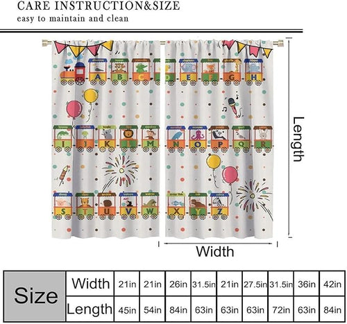 Alphabet Train Kids Curtain Animals Alphabet Children Teens Early Learning Printed Rod Pocket Blackout Window Treatments for Classroom Bedroom Nursery Playroom 55" W X 63" L